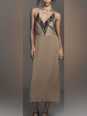 By Anthropologie Lace Halter Midi Slip Dress